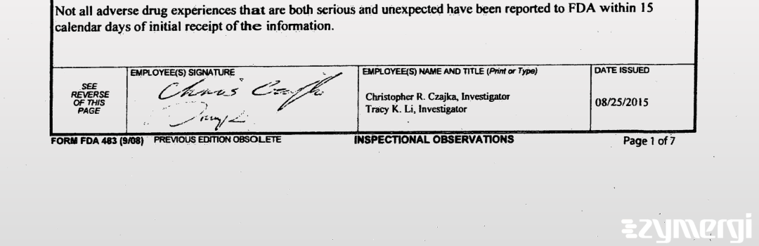 Christopher R. Czajka FDA Investigator Tracy K. Li FDA Investigator 