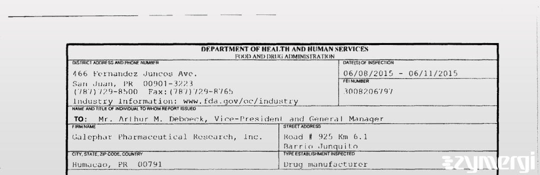 FDANews 483 Galephar Pharmaceutical Research Inc. Jun 11 2015 top