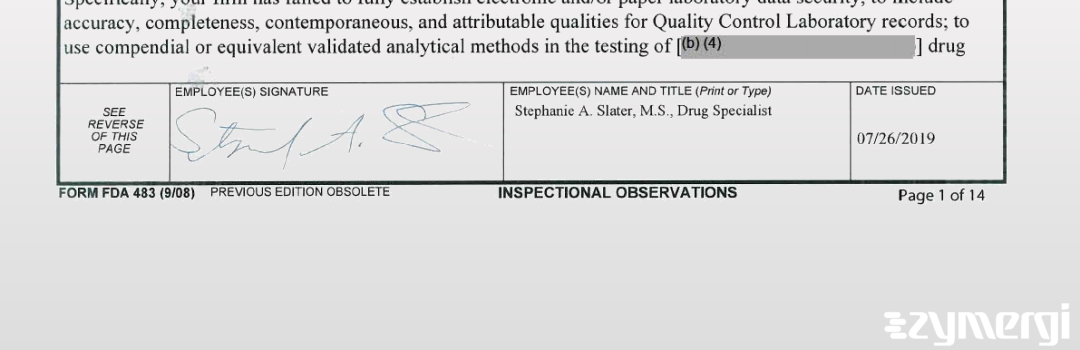 Stephanie A. Slater FDA Investigator 