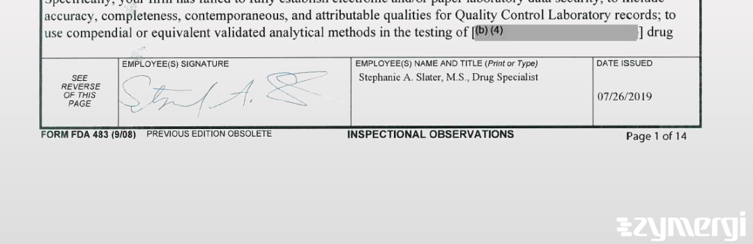Stephanie A. Slater FDA Investigator