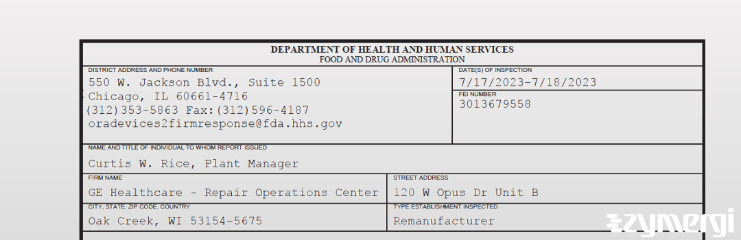 FDANews 483 GE Healthcare - Repair Operations Center Jul 18 2023 top