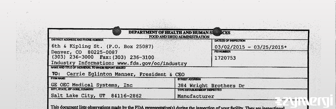 FDANews 483 GE OEC Medical Systems, Inc Mar 25 2015 top