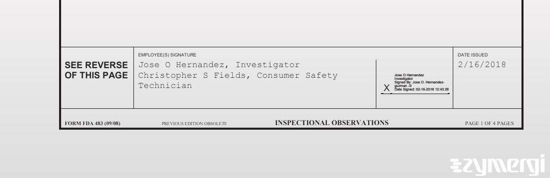 Christopher S. Fields FDA Investigator Jose O. Hernandez FDA Investigator 