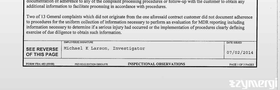 Michael K. Larson FDA Investigator 