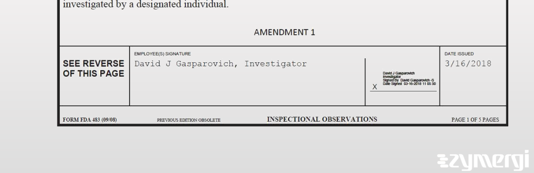 David J. Gasparovich FDA Investigator 