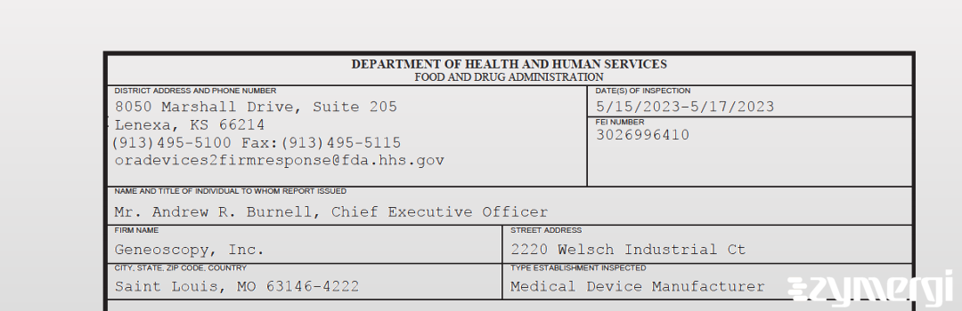 FDANews 483 Geneoscopy, Inc. May 17 2023 top