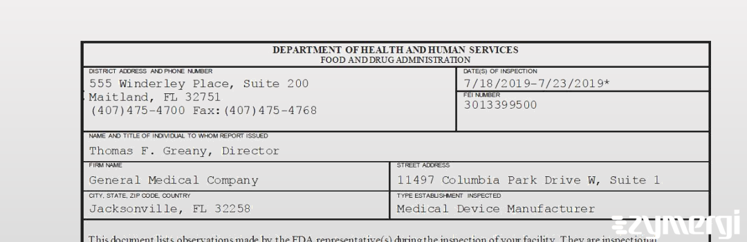 FDANews 483 General Medical Company Jul 23 2019 top