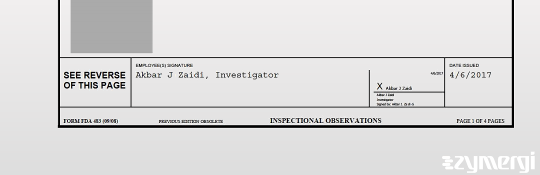 Akbar J. Zaidi FDA Investigator