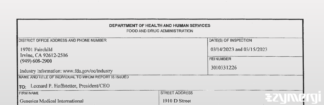 FDANews 483 Generica Medical International Mar 15 2023 top