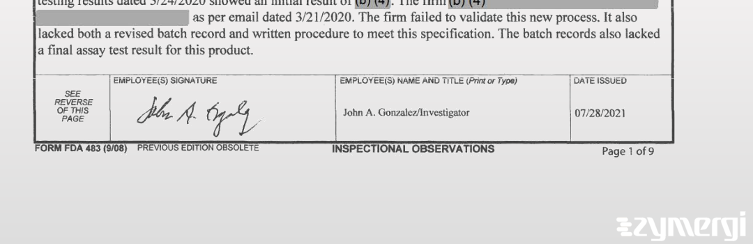 John A. Gonzalez FDA Investigator