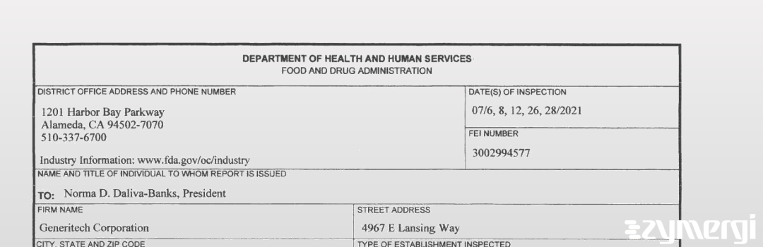 FDANews 483 Generitech Corporation Jul 28 2021 top