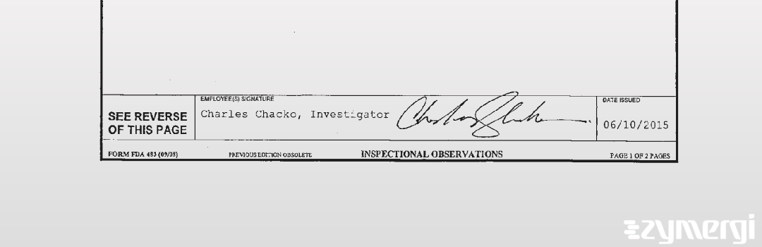 Charles Chacko FDA Investigator
