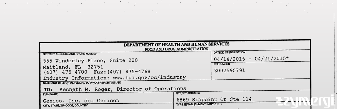 FDANews 483 Genico, Inc. dba Genicon Apr 21 2015 top