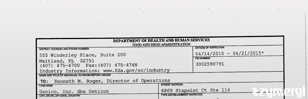 FDANews 483 Genico, Inc. dba Genicon Apr 21 2015 top