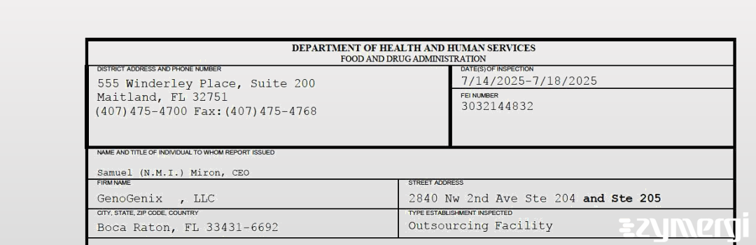 FDANews 483 GenoGenix LLC Jul 18 2025 top