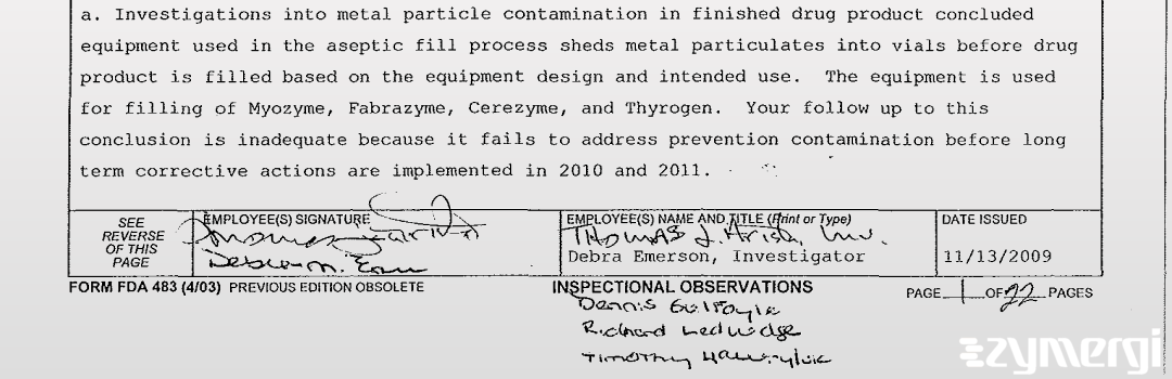 Debra M. Emerson FDA Investigator Thomas J. Arista FDA Investigator 