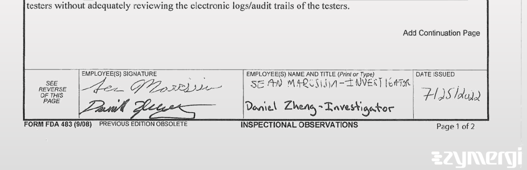 Daniel L. Zheng FDA Investigator Sean R. Marcsisin FDA Investigator 