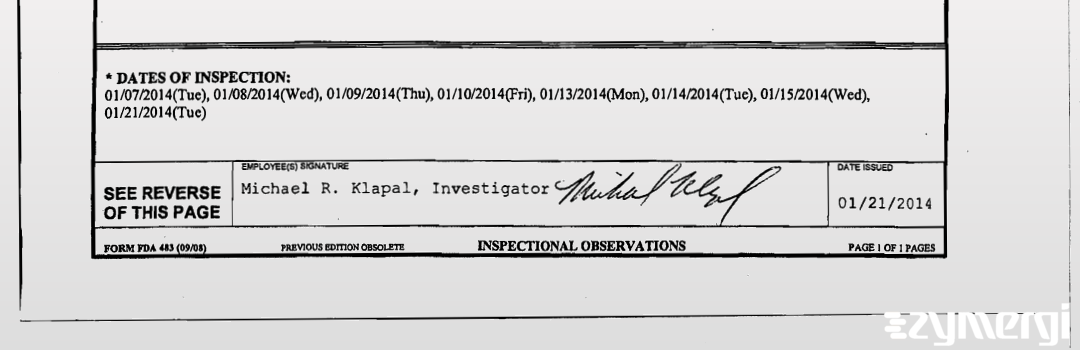 Michael R. Klapal FDA Investigator Nikki S. Ramirez FDA Investigator 