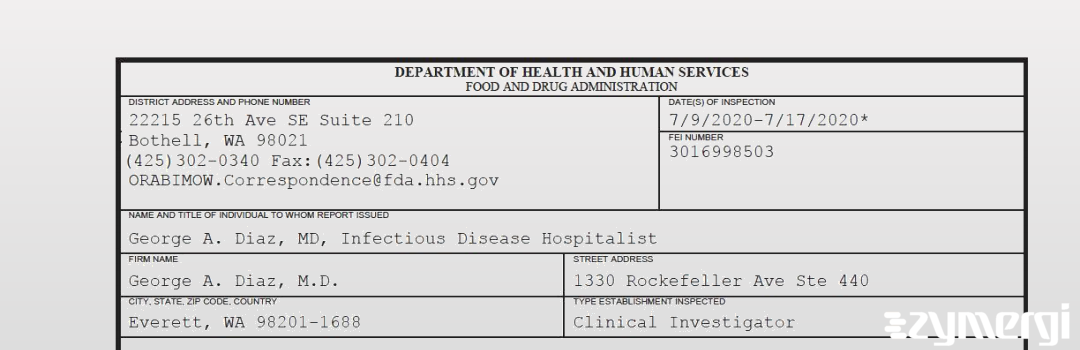 FDANews 483 George A. Diaz, M.D. Jul 17 2020 top