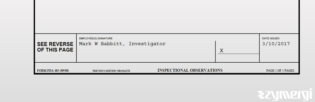 Mark W. Babbitt FDA Investigator 