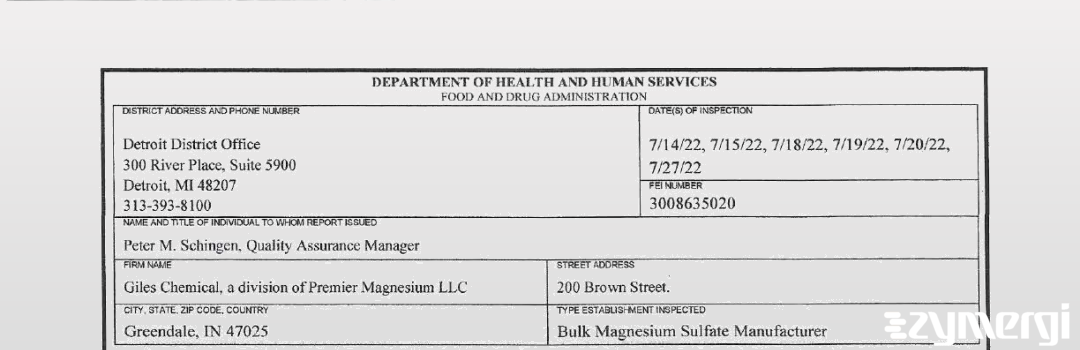 FDANews 483 Giles Chemical Jul 27 2022 top