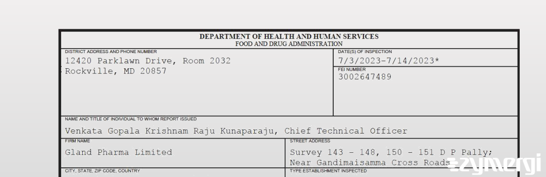 FDANews 483 Gland Pharma Limited Jul 14 2023 top