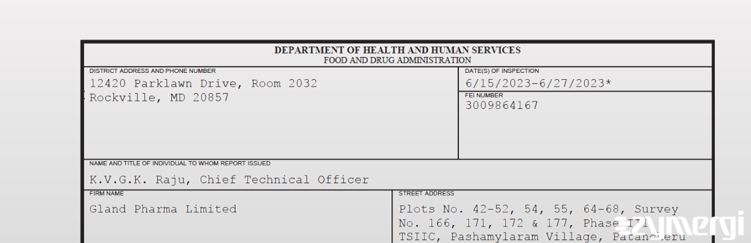 FDANews 483 Gland Pharma Limited Jun 27 2023 top