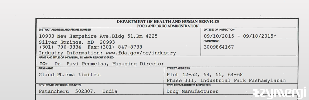 FDANews 483 Gland Pharma Limited Sep 18 2015 top