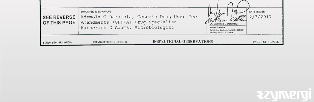 Ademola O. Daramola FDA Investigator Katherine D. Adams FDA Investigator 