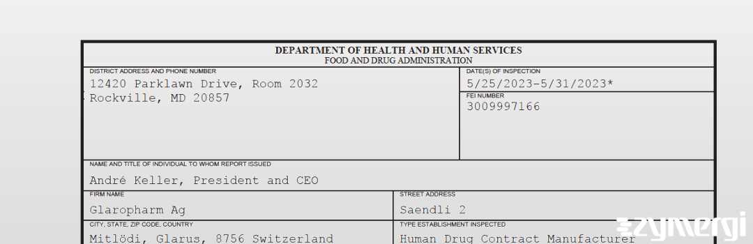 FDANews 483 Glaropharm Ag May 31 2023 top