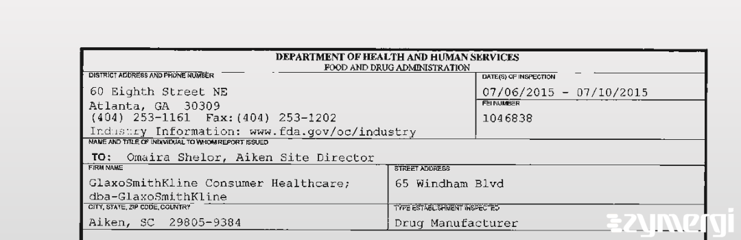 FDANews 483 GlaxoSmithKline LLC Jul 10 2015 top