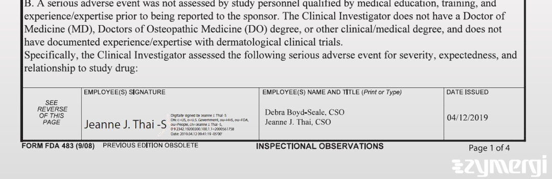 Jeanne J. Thai FDA Investigator Debra L. Boyd Seale FDA Investigator Boyd Seale, Debra L FDA Investigator 