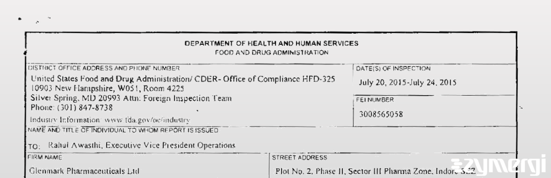 FDANews 483 Glenmark Pharmaceuticals Ltd Jul 24 2015 top