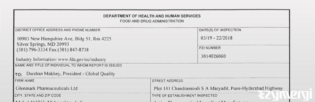 FDANews 483 Glenmark Pharmaceuticals Ltd Mar 22 2018 top