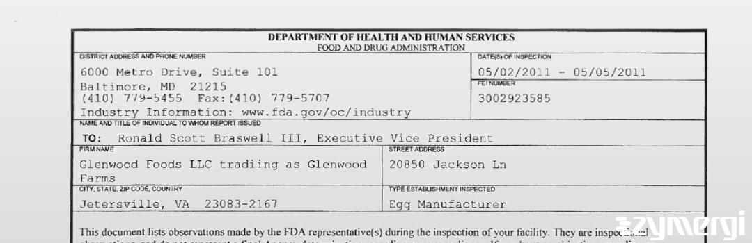 FDANews 483 Glenwood Foods, LLC trading as Glenwood Farms May 6 2011 top