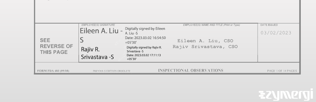 Eileen A. Liu FDA Investigator Rajiv R. Srivastava FDA Investigator 