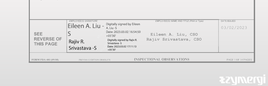 Eileen A. Liu FDA Investigator Rajiv R. Srivastava FDA Investigator