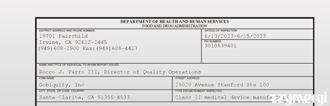 FDANews 483 Gobiquity, Inc Jun 15 2023 top