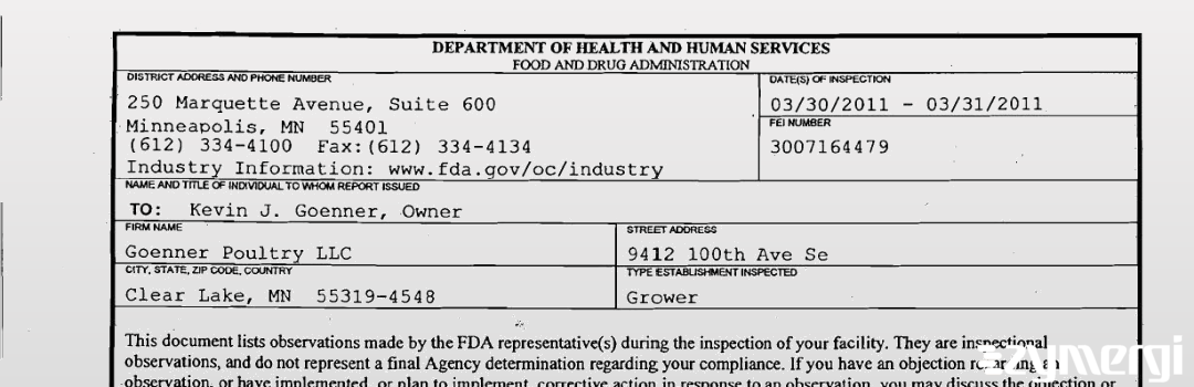 FDANews 483 Goenner Poultry LLC Mar 31 2011 top