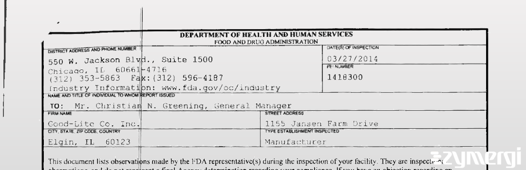 FDANews 483 Good-Lite Company Inc. Mar 27 2014 top