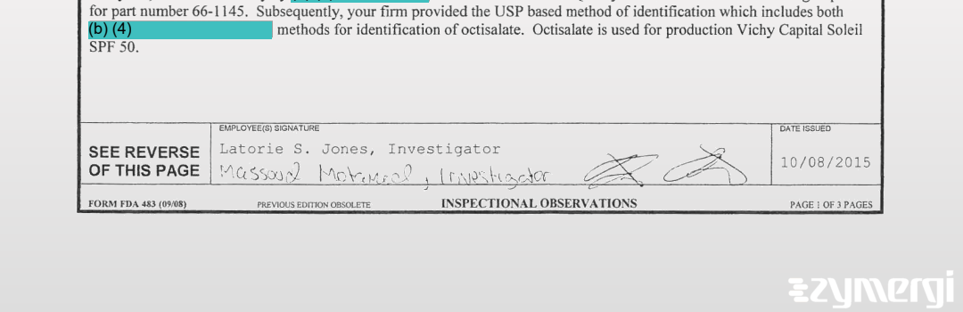 Latorie S. Jones FDA Investigator Massoud Motamed FDA Investigator