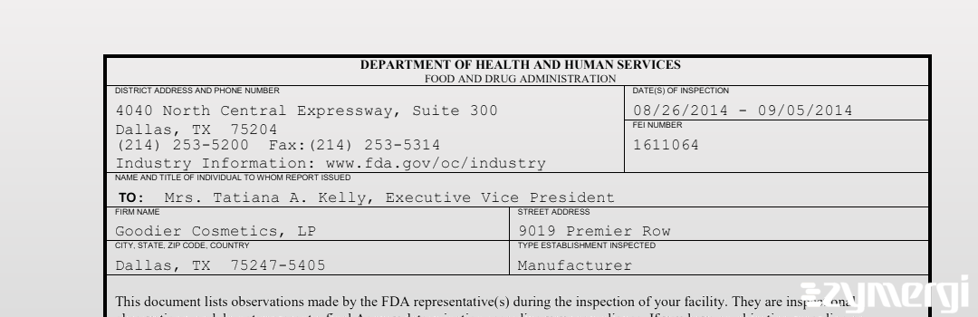 FDANews 483 Goodier Cosmetics, Lp Sep 5 2014 top