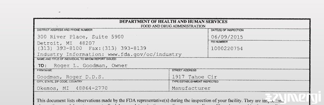 FDANews 483 Goodman, Roger D.D.S. Jun 9 2015 top