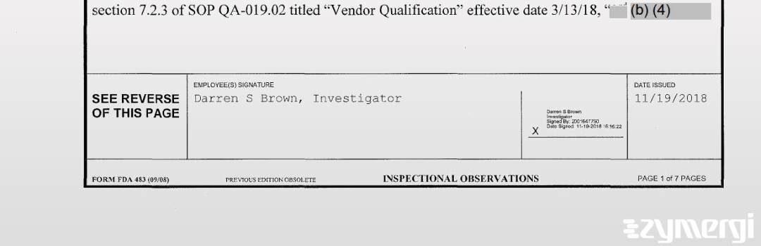 Darren S. Brown FDA Investigator 