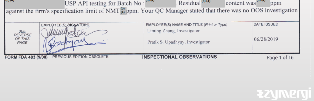 Liming Zhang FDA Investigator Pratik S. Upadhyay FDA Investigator