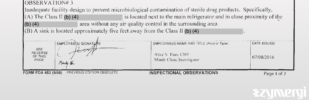 Mindy M. Chou FDA Investigator Alice S. Tsao FDA Investigator 