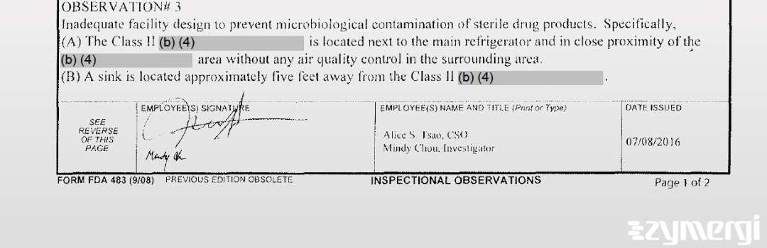 Mindy M. Chou FDA Investigator Alice S. Tsao FDA Investigator