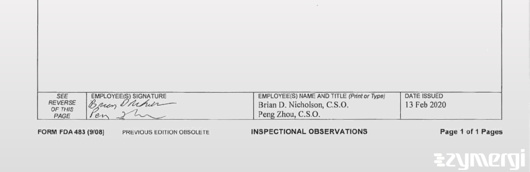 Brian D. Nicholson FDA Investigator Peng Zhou FDA Investigator 