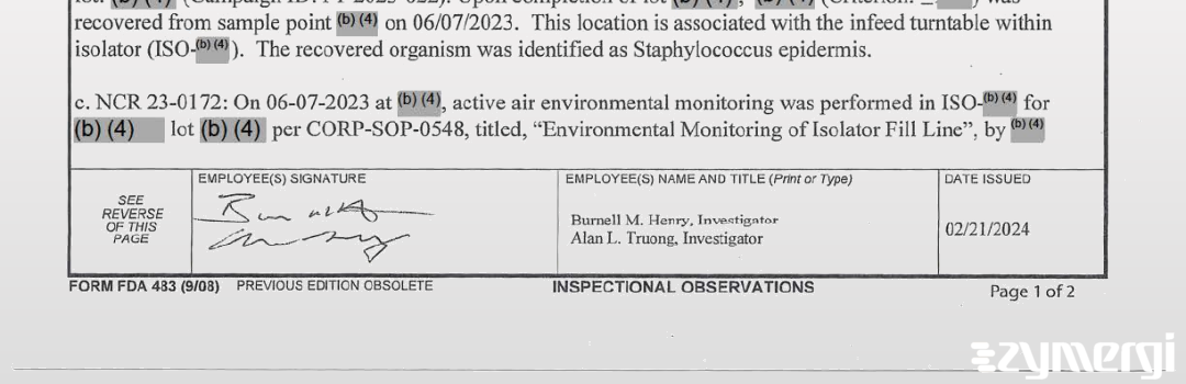 Burnell M. Henry FDA Investigator Alan L. Truong FDA Investigator