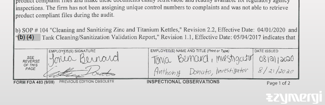 Tonia F. Bernard FDA Investigator Anthony J. Donato FDA Investigator 